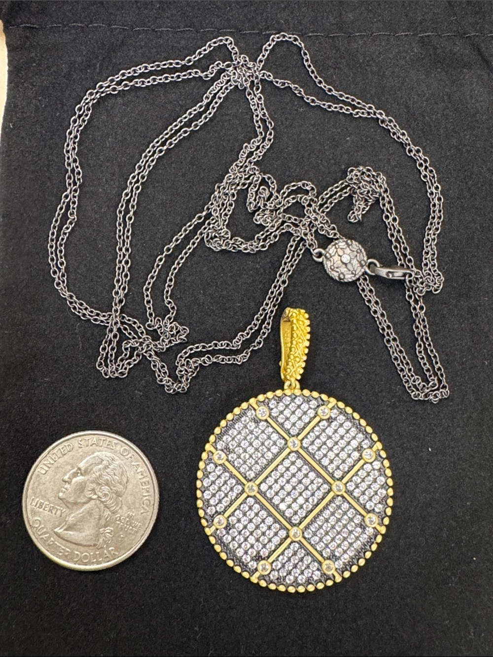 Brand NEW! Gold & Silver Pave Round Pendant Necklace - Sparkling Two-Tone Design